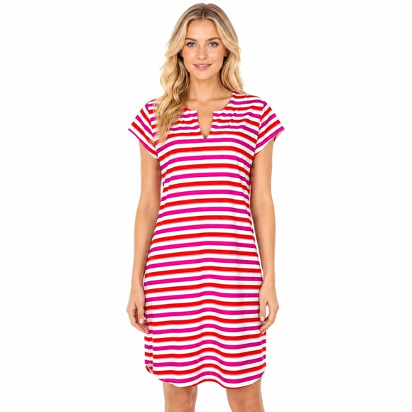 Jude Connally Dresses & Skirts - Jude Connally Laney Tunic Dress Pink Orange Stripe Resort Preppy Size L USA Made